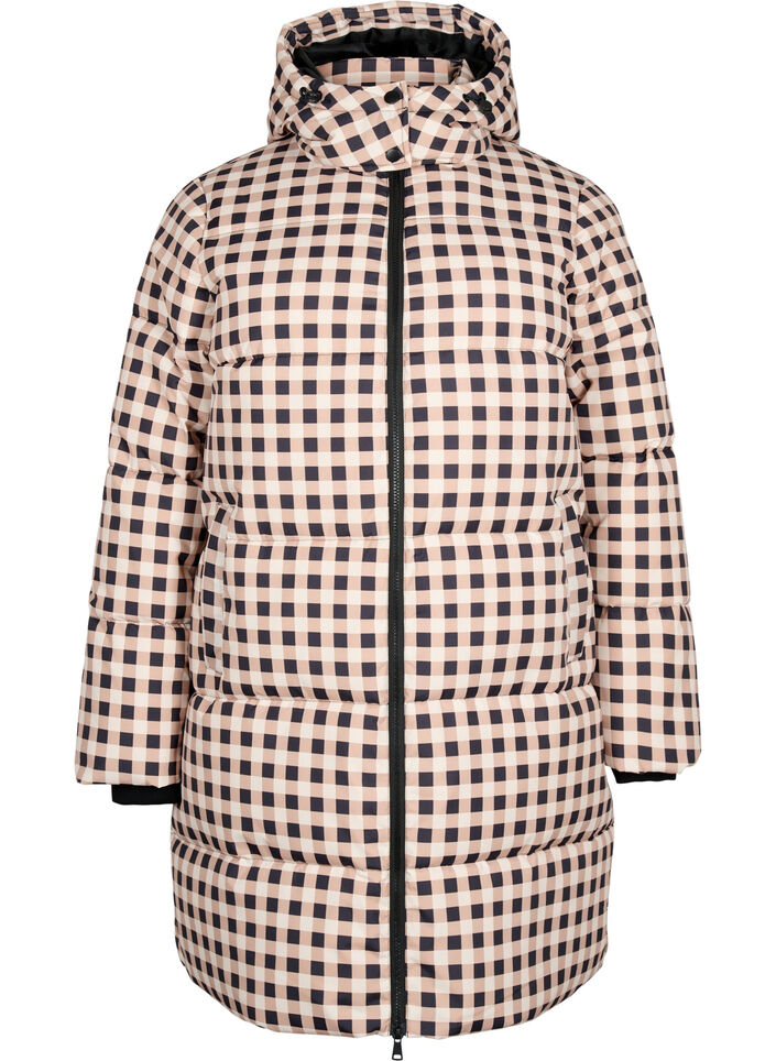 Rutig puffer vinterjacka, Black w. Nomad Check, Packshot image number 0