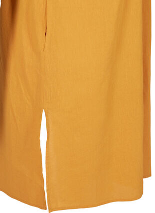 Kortärmad klänning i bomullsmix med linne, Honey Mustard, Packshot image number 3
