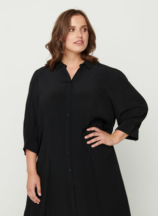 Skjortklänning i viskos, Black, Model image number 1