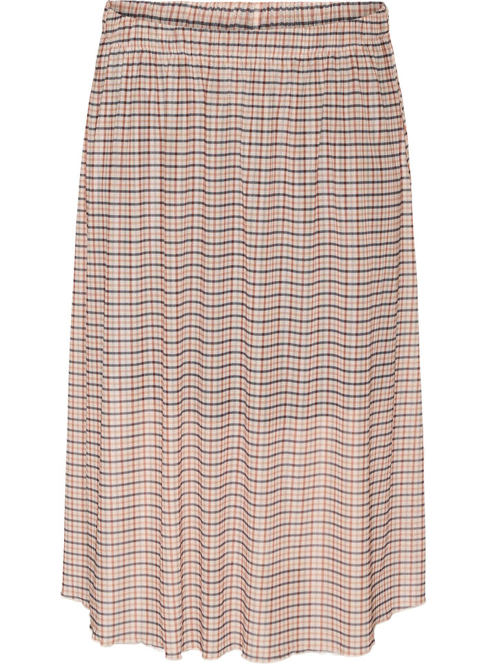 Rutig midikjol i mesh, Beige, Packshot image number 0