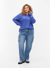 Löst sittande jeans med cargo-fickor, Light blue, Model