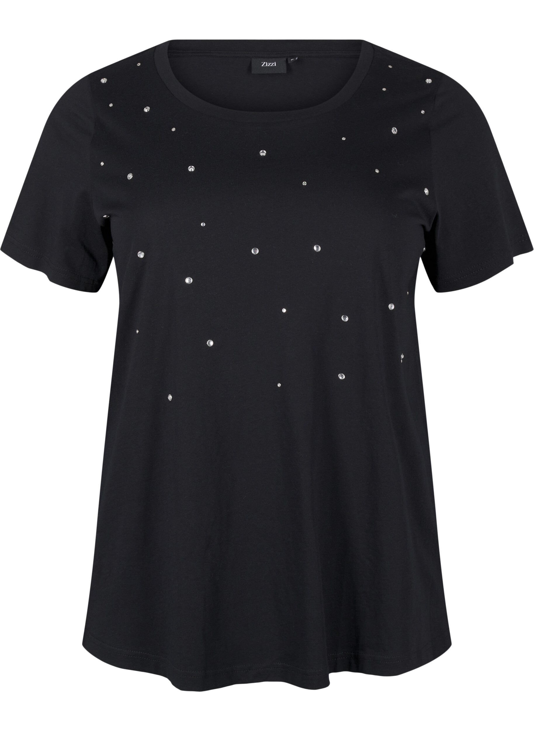 Zizzi T-shirt i bomull med strasstenar, Black, Packshot image number 0