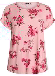 T-shirt med blommigt tryck, Rosa