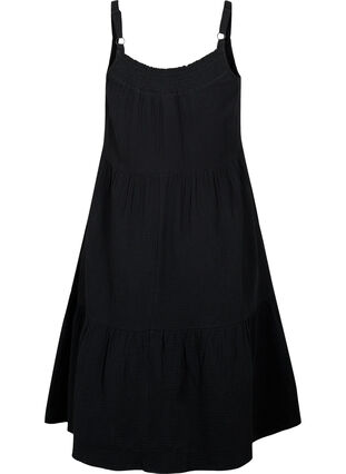 Enkel axelbandsklänning i bomull, Black, Packshot image number 1
