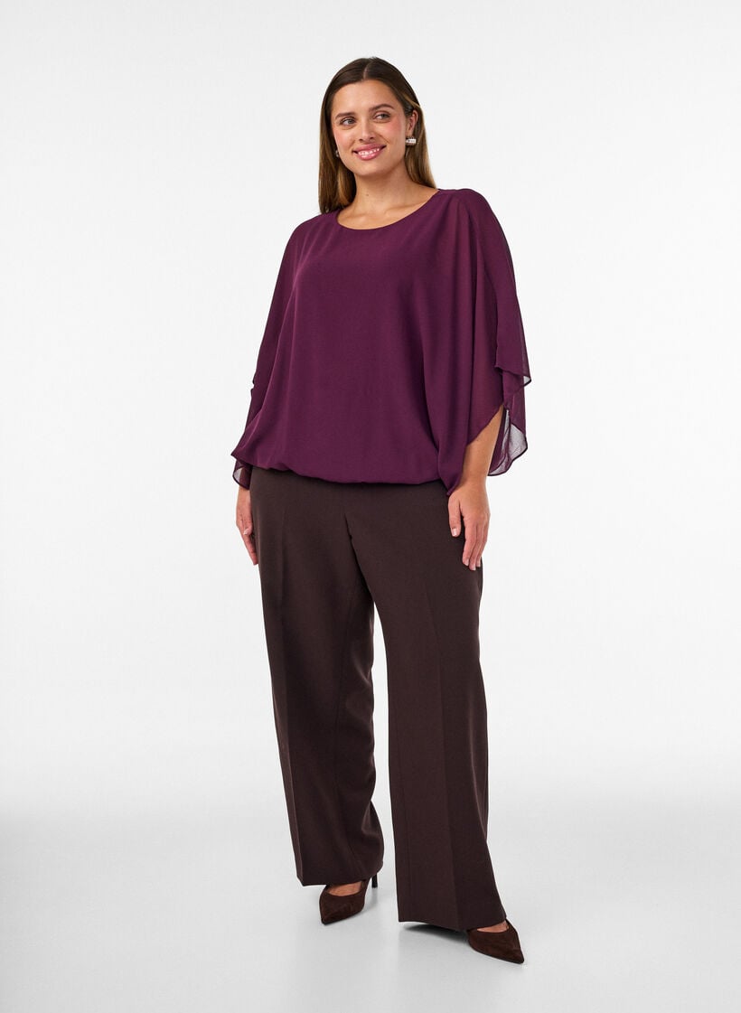 Blus i chiffong med ballongeffekt, Lila, Model image number 1