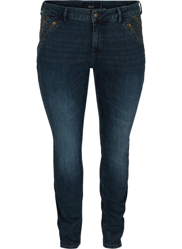 Slim fit Emily jeans med nitar, Dark blue, Packshot image number 0