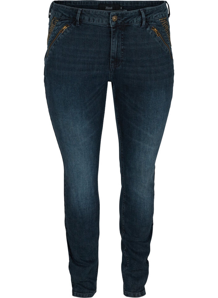 Slim fit Emily jeans med nitar, Dark blue, Packshot image number 0