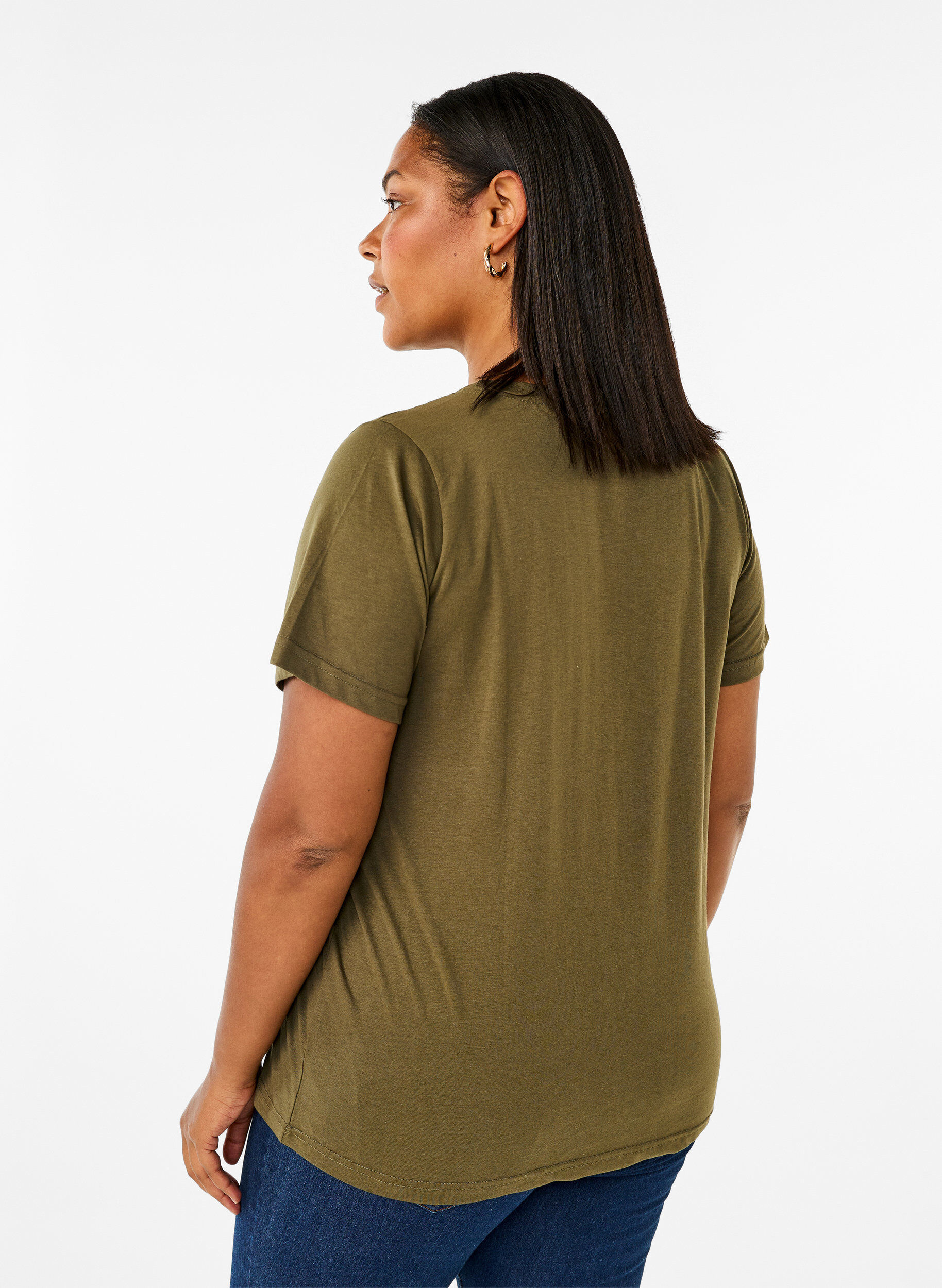 Zizzi T-shirt fr&aring;n FLASH med tryck, Olive Night Flower, Model image number 1