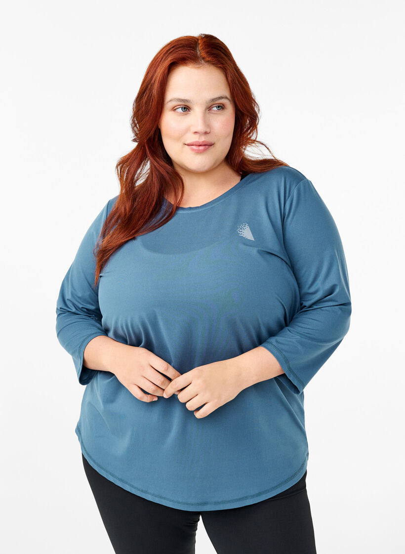 Tr&auml;ningsblus med trekvarts&auml;rm, Bl&aring;, Model image number 0