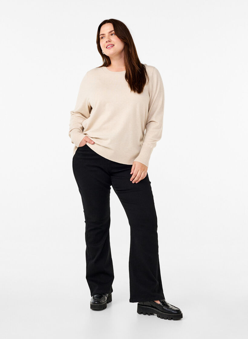 FLASH - Stickad blus med rund hals, Beige, Model image number 1