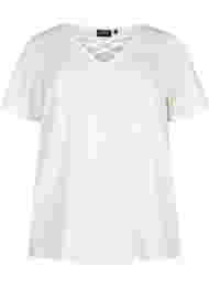 V-ringad t-shirt med snör-detaljer, Warm Off-white