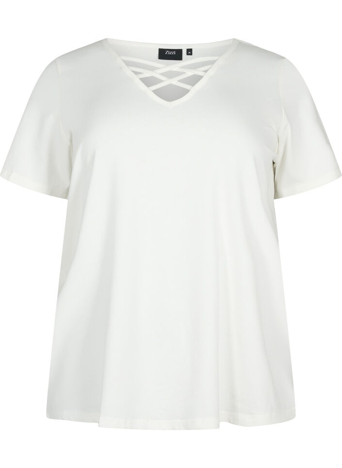 V-ringad t-shirt med snör-detaljer, Warm Off-white, Packshot