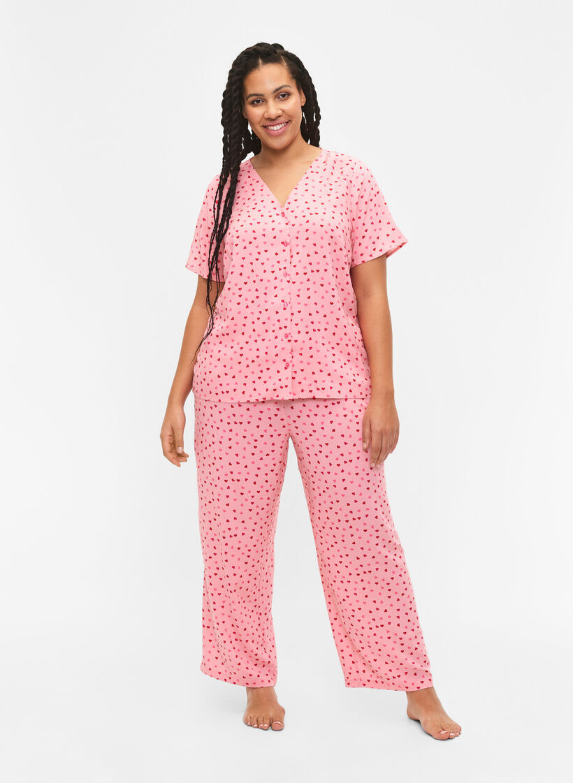 Mönstrad pyjamaströja i viskos, Rosa, Model image number 1