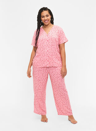 Mönstrad pyjamaströja i viskos, Pink Icing W. hearts, Model image number 2