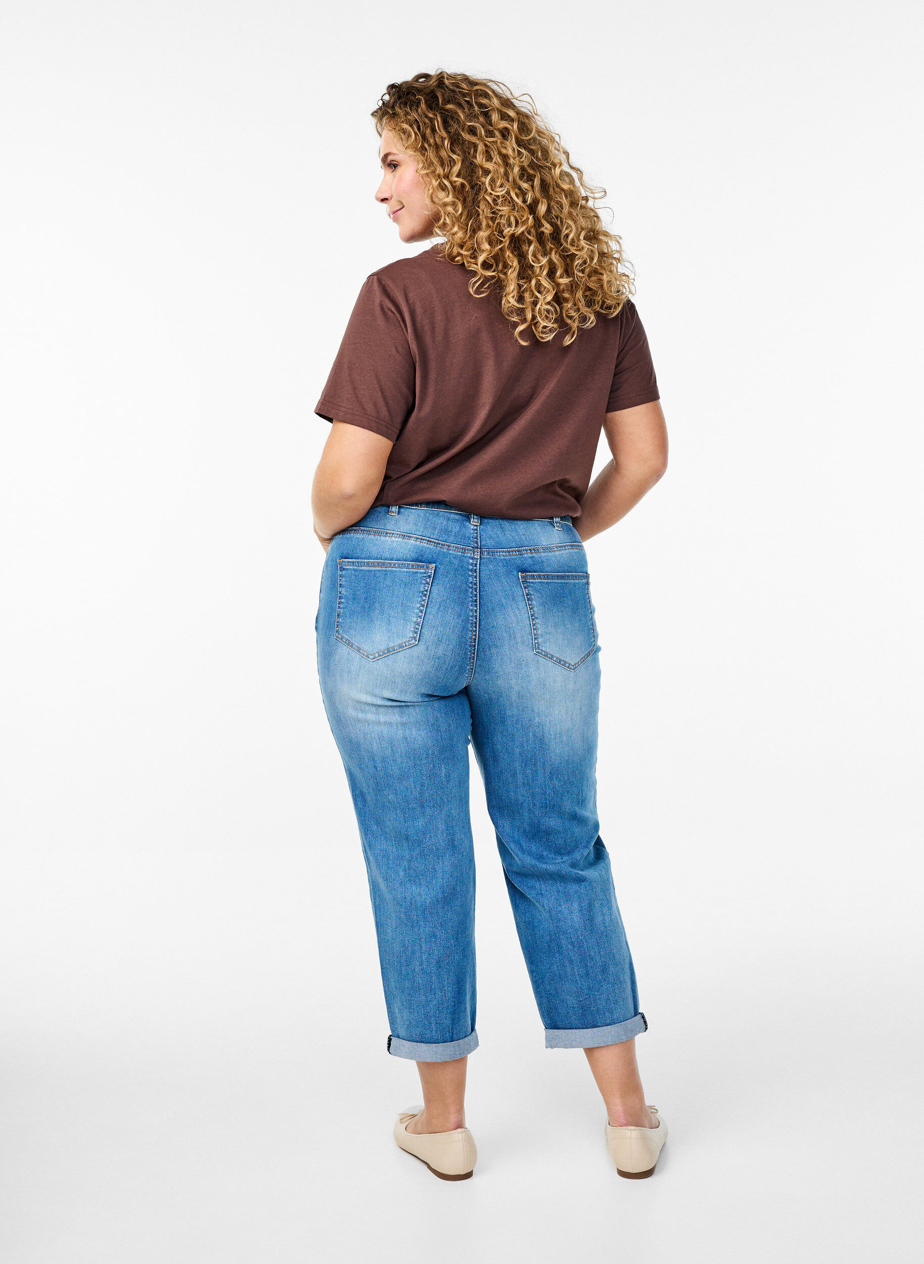 Zizzi7/8-jeans med uppvik och h&ouml;g midja, Bl&aring;, Model image number 1