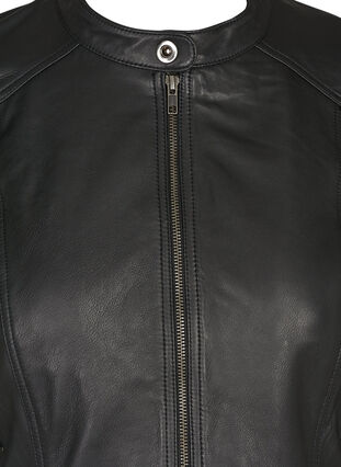 Kort läderjacka med blixtlås, Black, Packshot image number 2