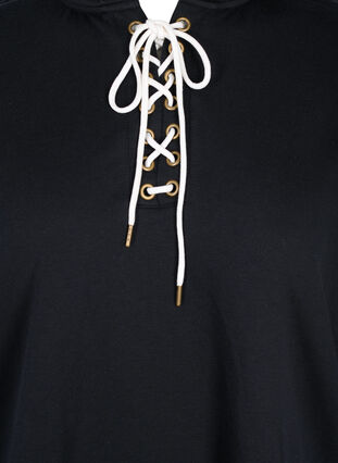 Sweatshirt med huva och kontrastfärgad dragsko, Black, Packshot image number 2