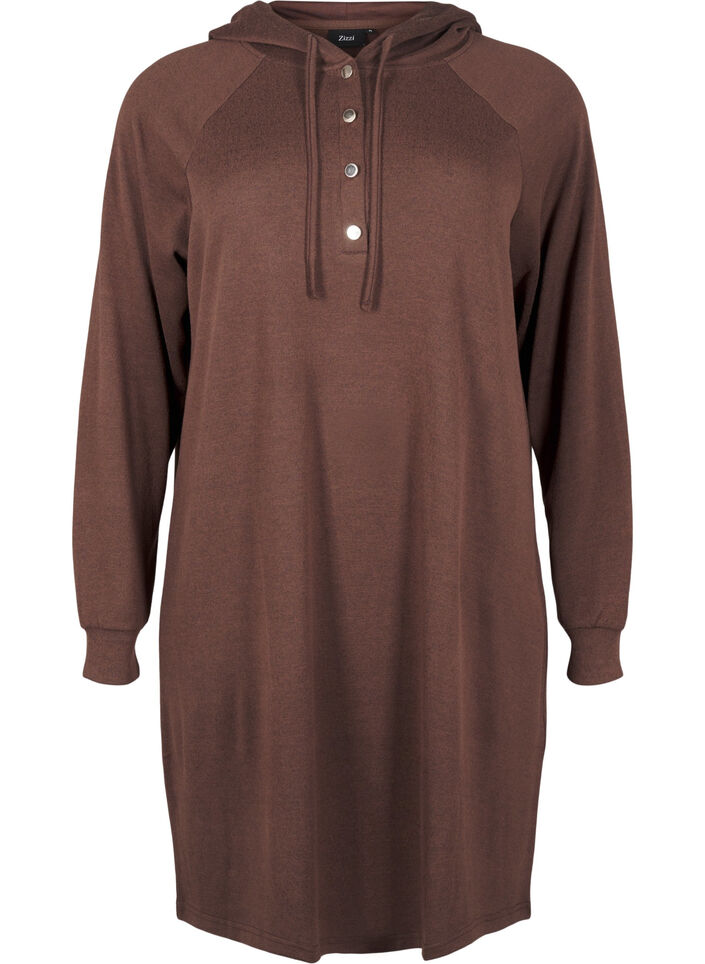 Långärmad sweatshirtklänning med huva, Chocolate M. Mél., Packshot image number 0