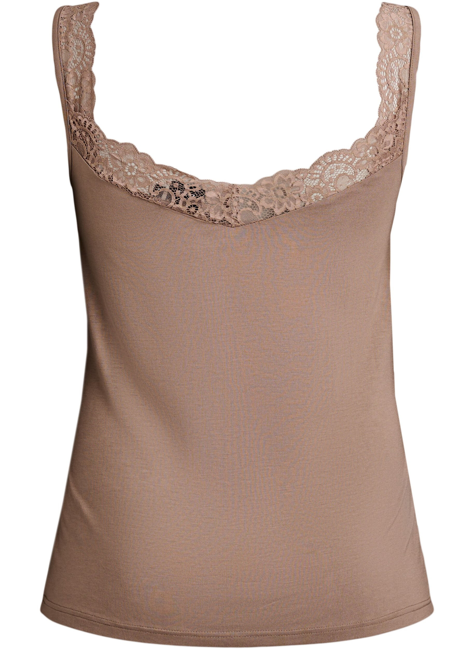 ZizziTopp i viskos med spetskant, Beige, Packshot image number 1
