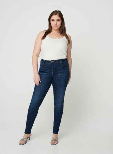 Superslim Amy Jeans med hög midja, Dark Blue, Model image number 0
