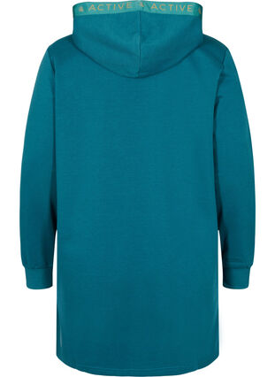 Lång sweatshirt med huva och sportiga detaljer, Deep Teal, Packshot image number 1