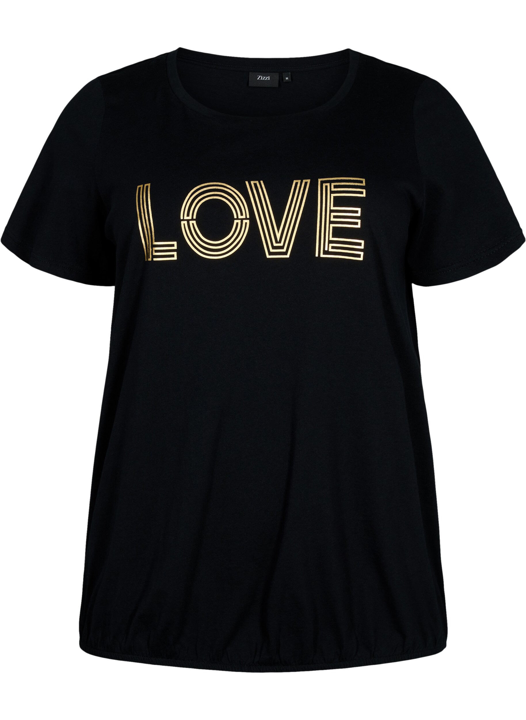 Zizzi Bomulls t-shirt med folietryck, Black W. Love, Packshot image number 0