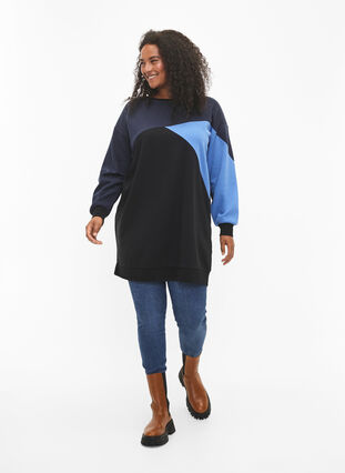 Lång sweatshirt med blockfärger, Night S. Color Block, Model image number 2