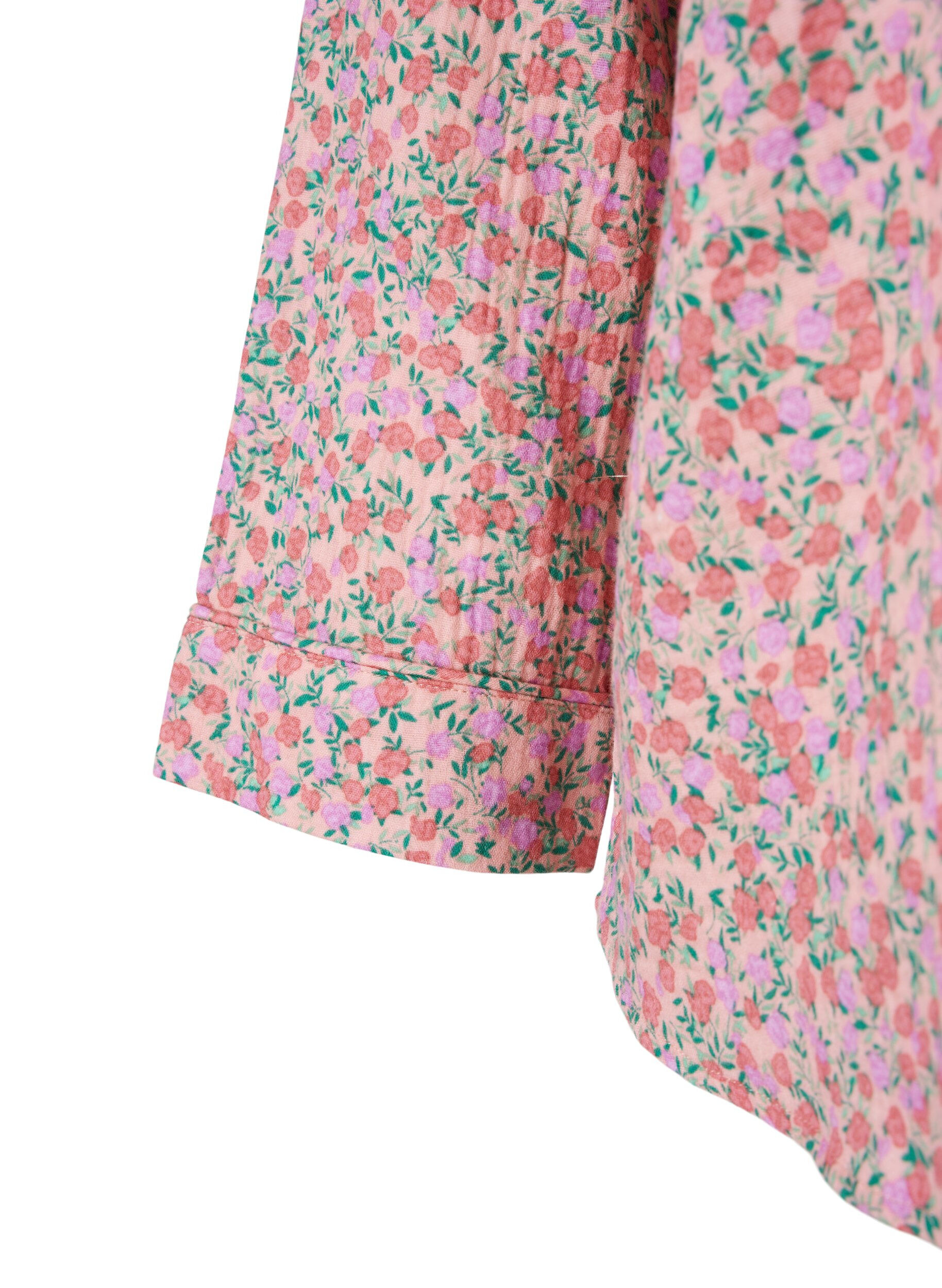 Zizzi Pyjamasskjorta i bomull med blomm&ouml;nster, Powder Pink, Packshot image number 3