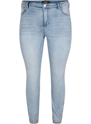 Amy jeans med hög midja och strass, Light blue, Packshot image number 0