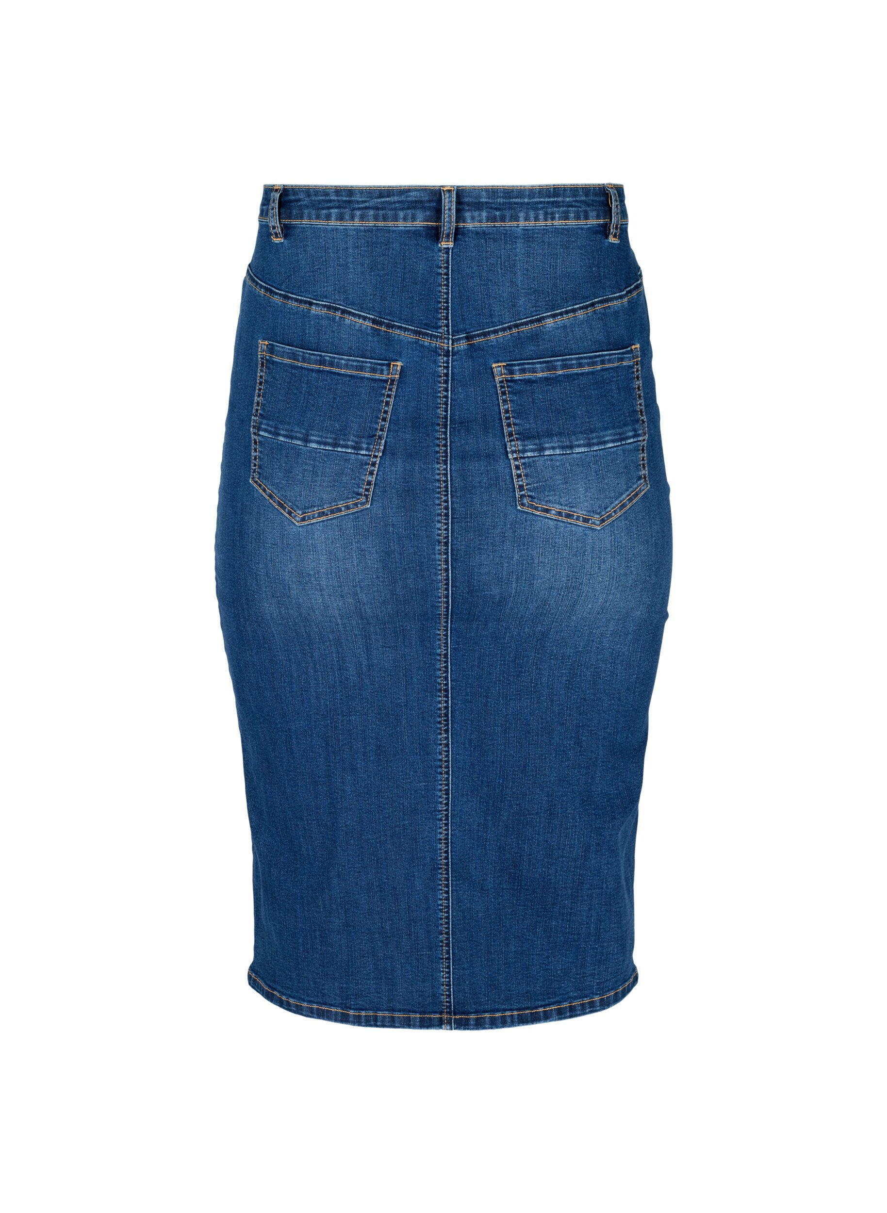 Zizzi Kn&auml;l&aring;ng jeanskjol med slits, Bl&aring;, Packshot image number 1
