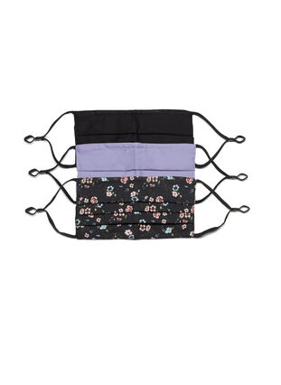 3-pack munskydd i bomull, Purple and Flower , Packshot image number 0