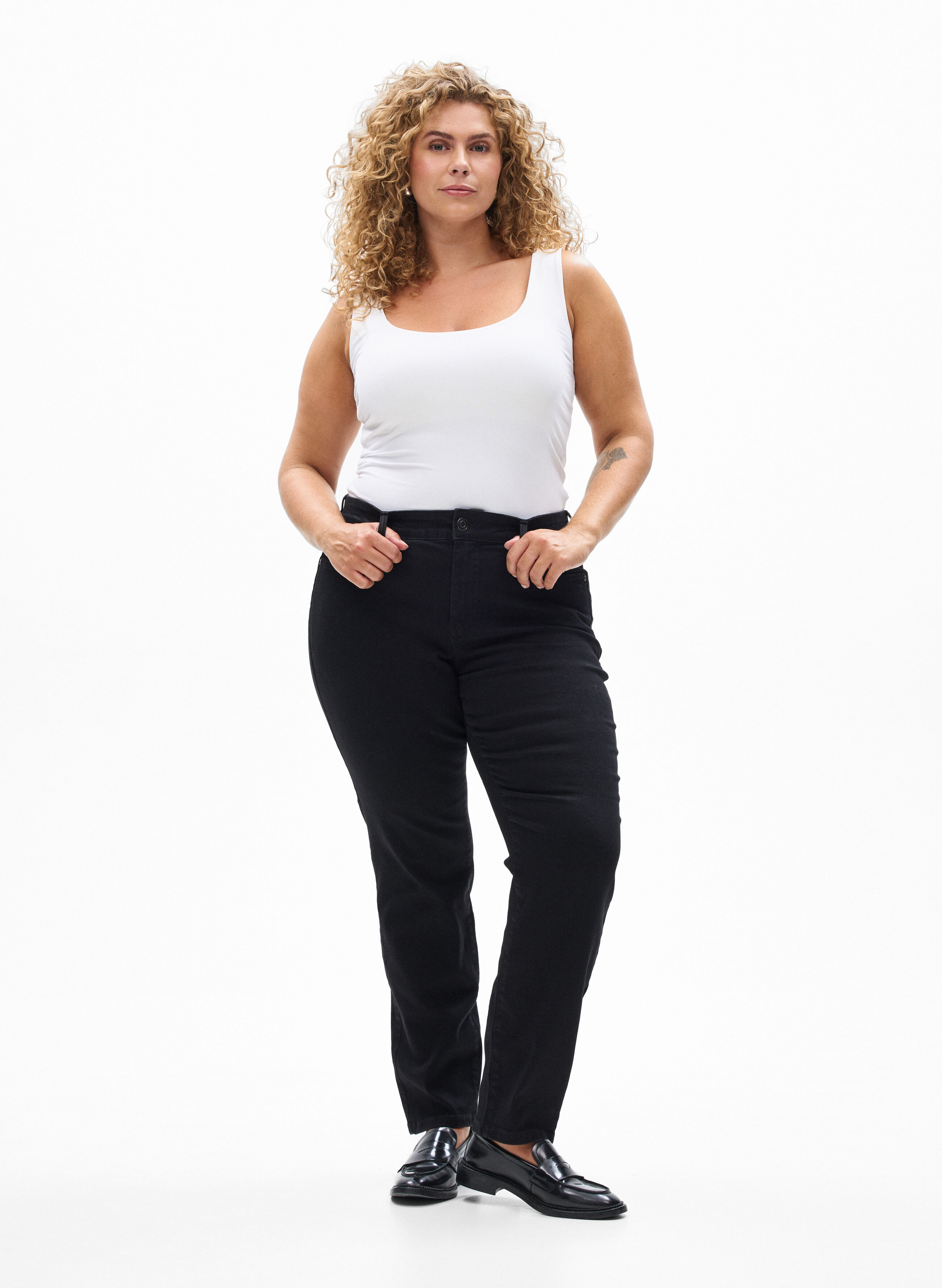 Slim fit-jeans med normal midja, Black, Model
