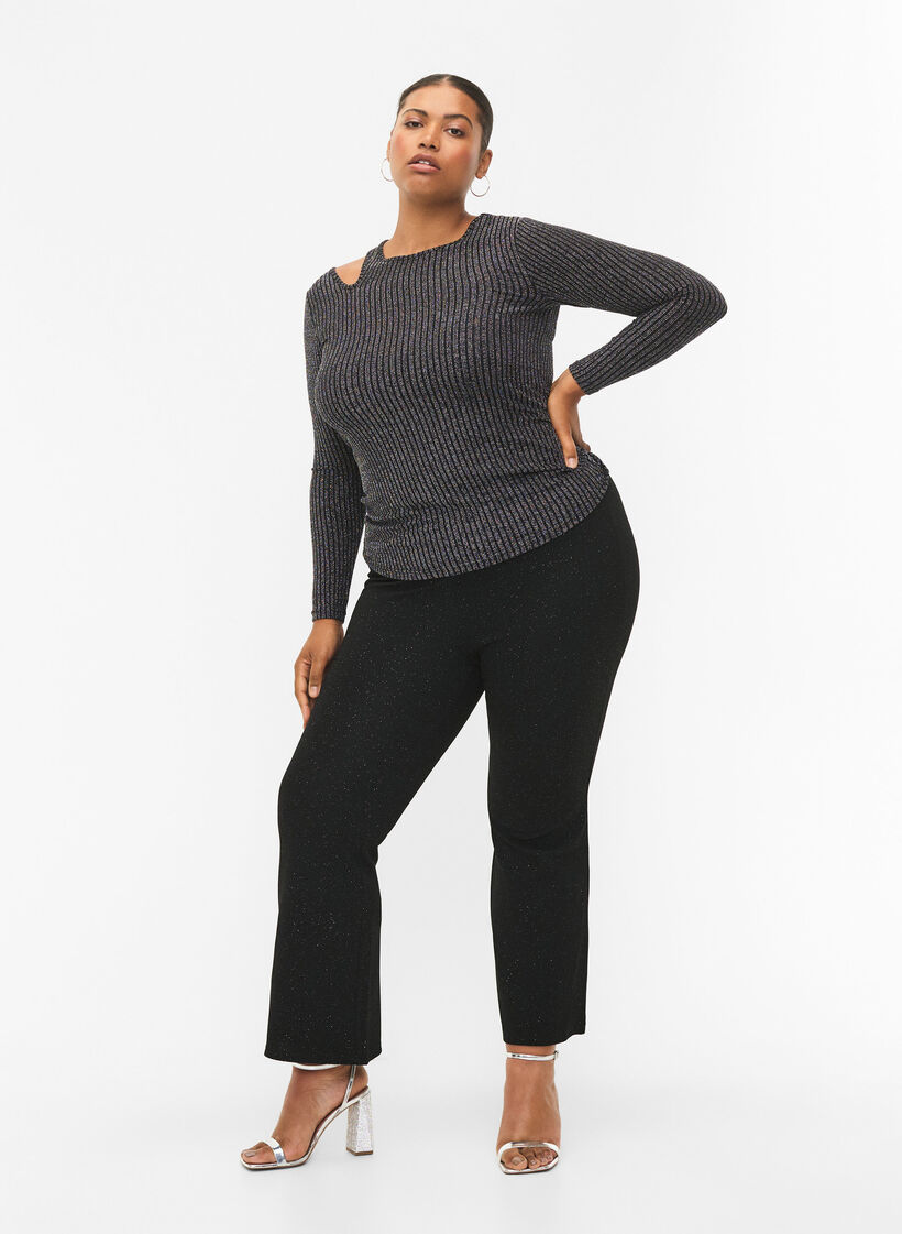 Långärmad blus med utskärning och glitter, B. w. Silver Stripes, Model image number 3