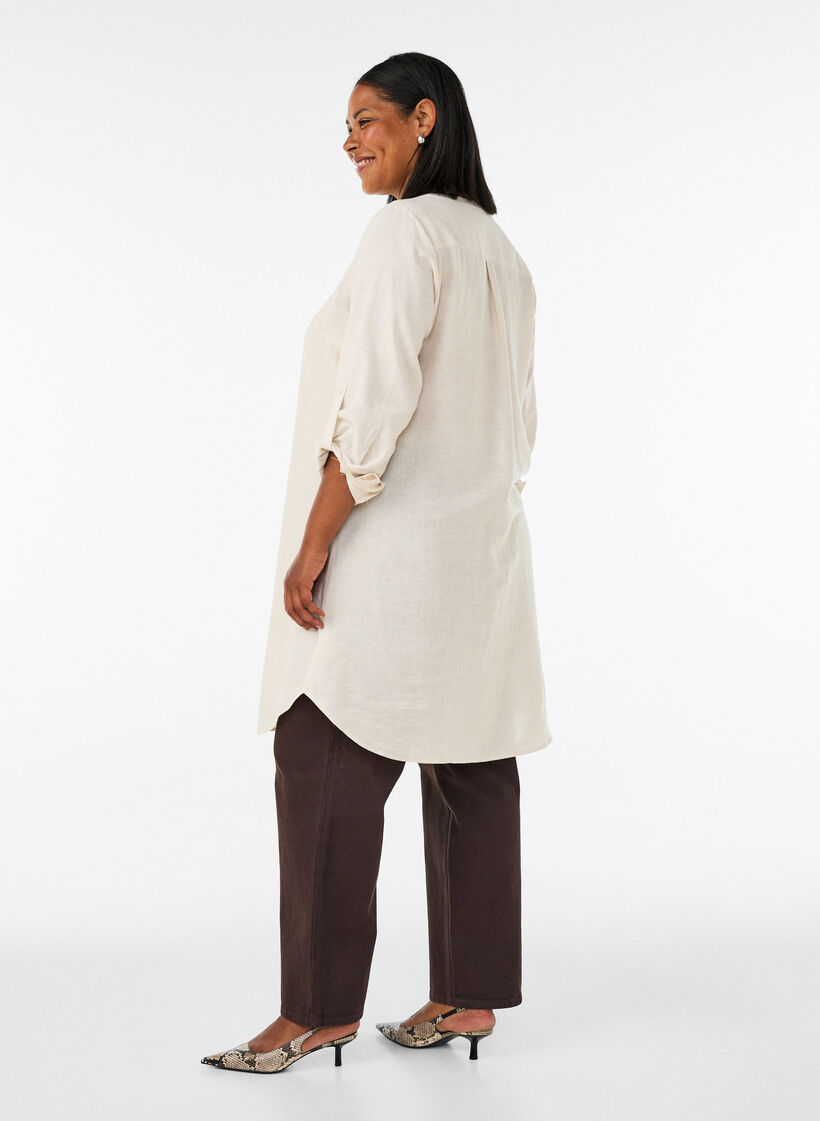 L&aring;ng skjorta i linne och viskos, Beige, Model image number 2