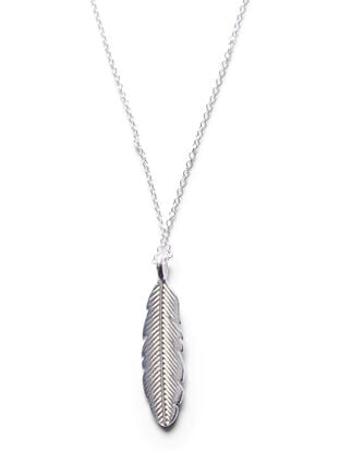 Silverfärgat halsband med bladformat hänge, Silver, Packshot image number 0
