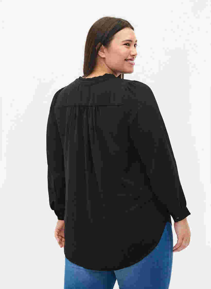 V-ringad blus med långa ärmar, Black, Model image number 1