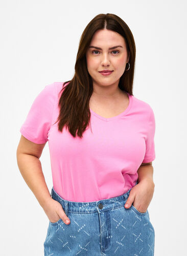 Enfärgad t-shirt i bomull, Rosebloom, Model image number 0