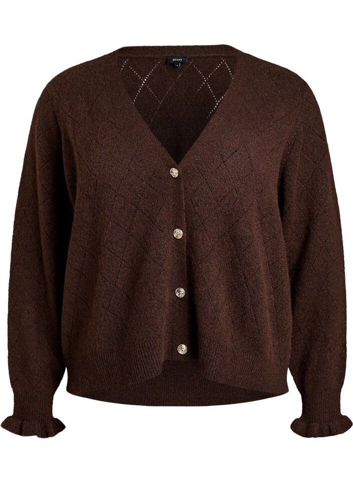 Cardigan med harlekinm&ouml;nster och v-ringning, Brun, Packshot image number 0