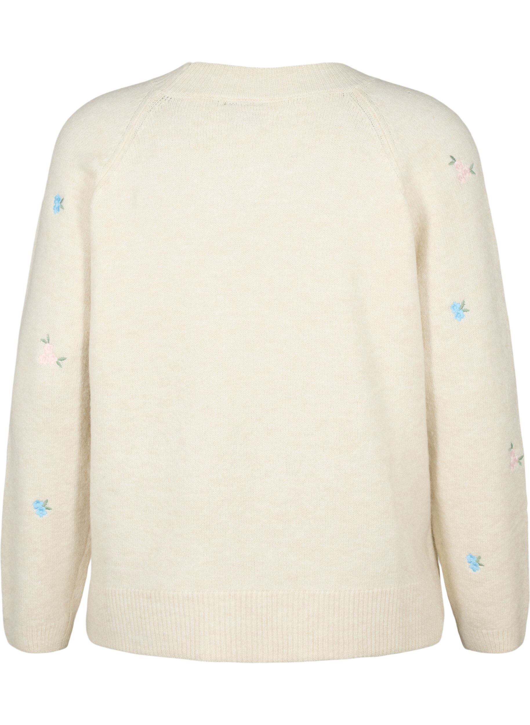 ZizziStickad tr&ouml;ja med broderade blommor, Birch Comb, Packshot image number 1
