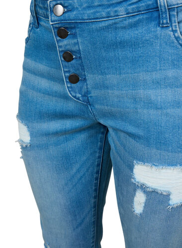 Emily jeans med slitningar och normal midjehöjd, Blue denim, Packshot image number 2