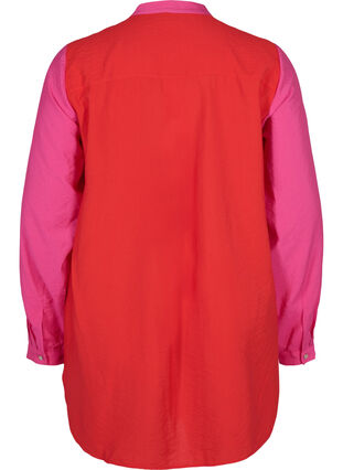 Lång skjorta med color-block, Pink Red Block, Packshot image number 1