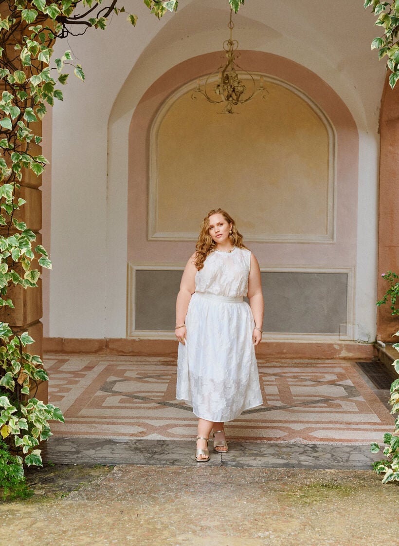 Midikjol i blommig jacquard, Vanilla, Image image number 0