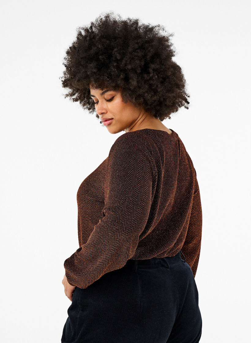 Blus med skimrande mönster, Copper ZigzagShimmer, Model image number 1