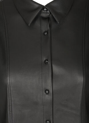 Klänning i fuskläder med 3/4 puffärmar, Black, Packshot image number 2