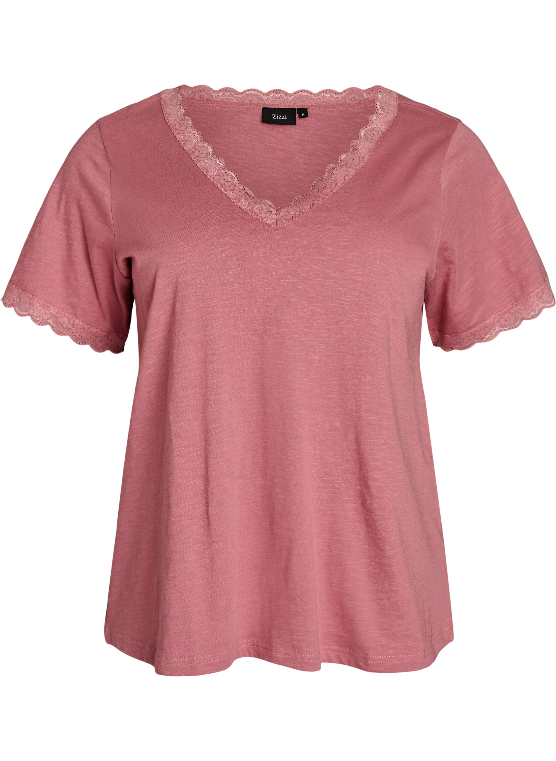 Zizzi T-shirt med spetskant, Rosa, Packshot image number 0