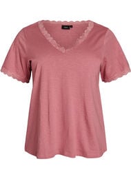 T-shirt med spetskant, Rosa