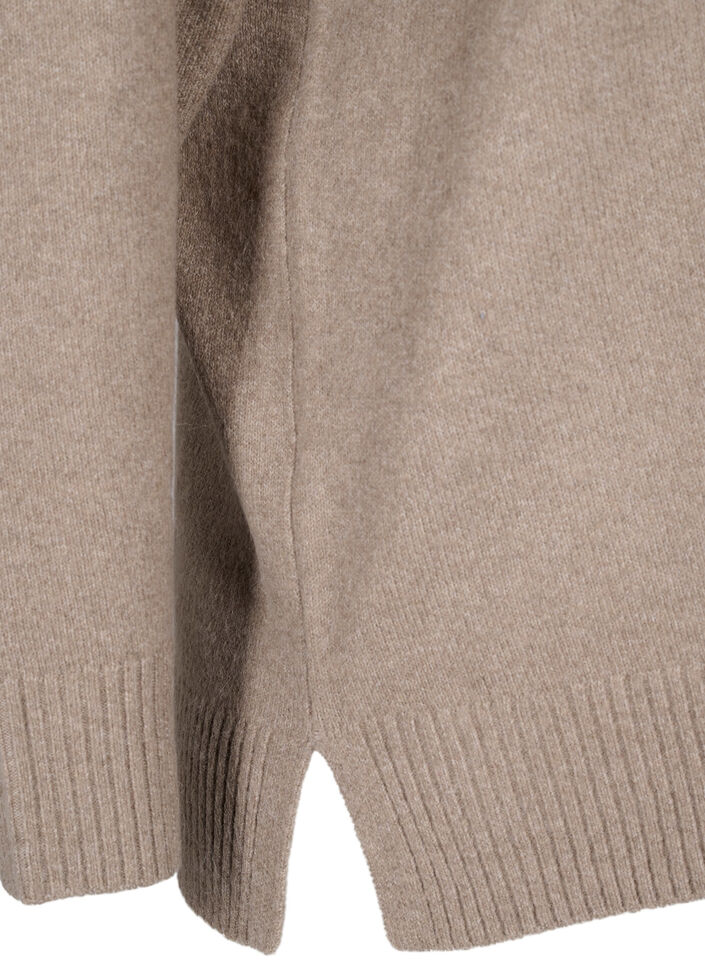 Stickad blus med V-ringning, Desert Taupe Melange, Packshot image number 3