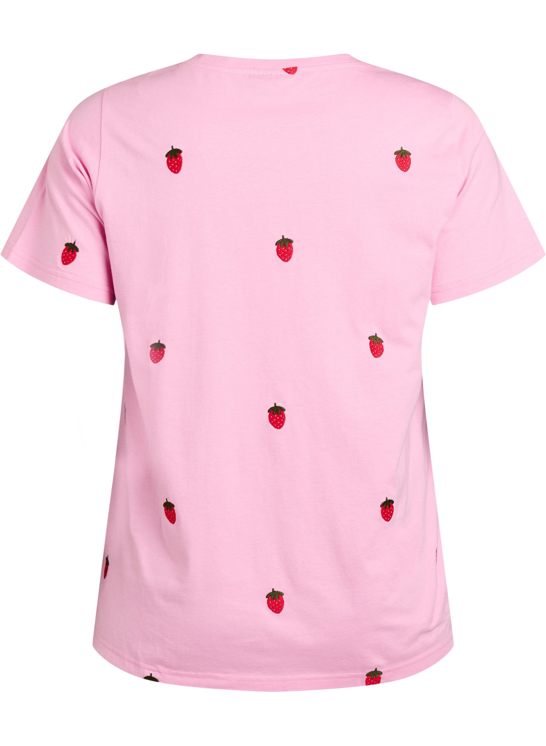 Zizzi T-shirt i ekologisk bomull med broderade motiv, Rosa, Packshot image number 1