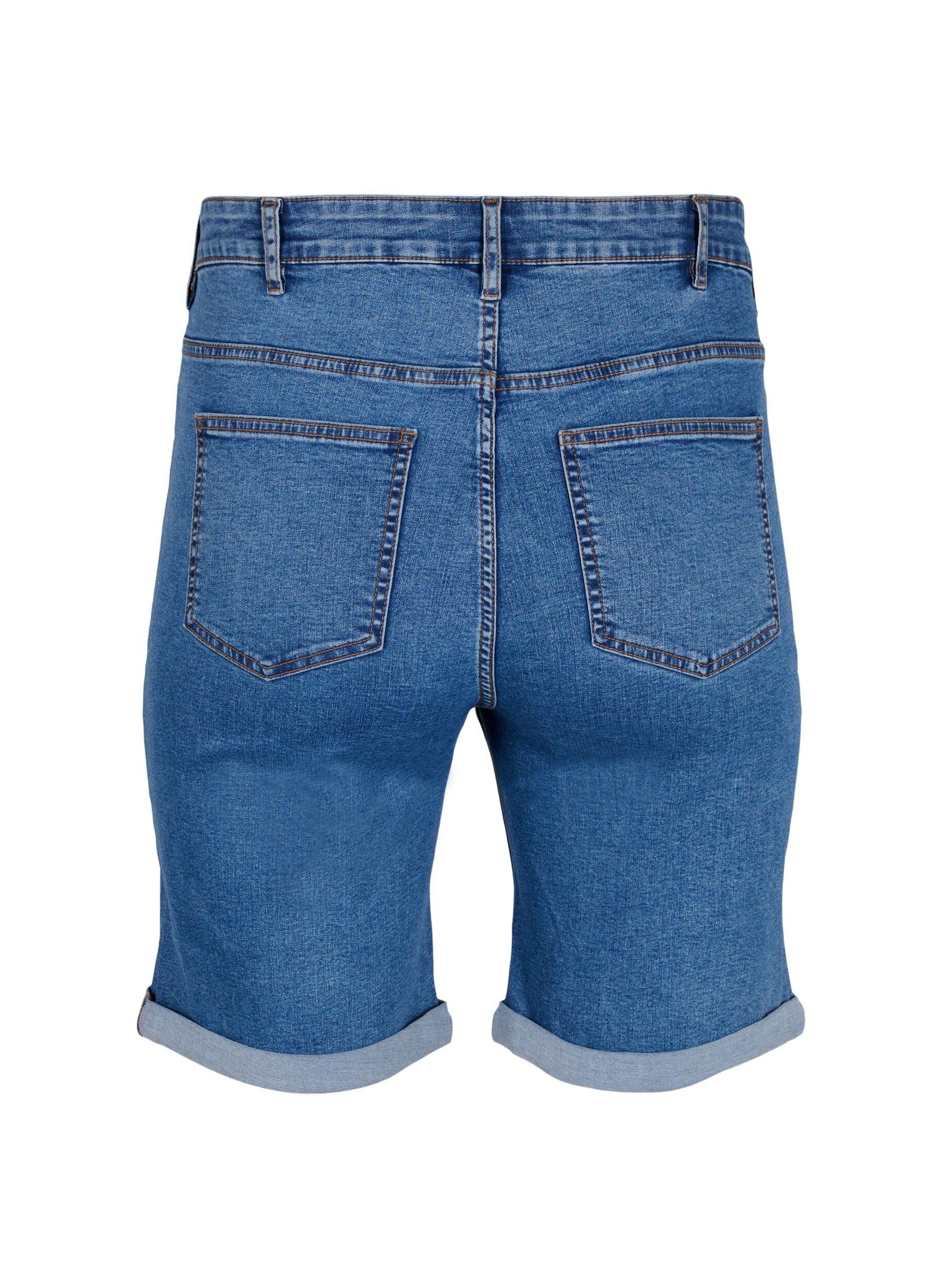Zizzi &Aring;tsittande jeansshorts med h&ouml;g midja, Blue Denim, Packshot image number 1