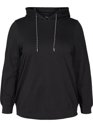 Sweatshirt i bomull med luva, Black, Packshot image number 0
